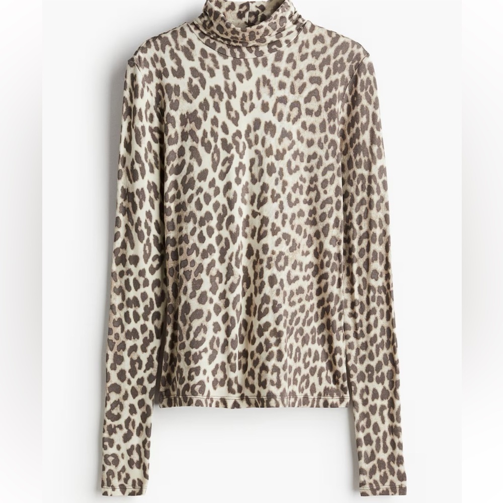 NWOT H&M Leopard Print Turtleneck Top - Brown Cream Size L